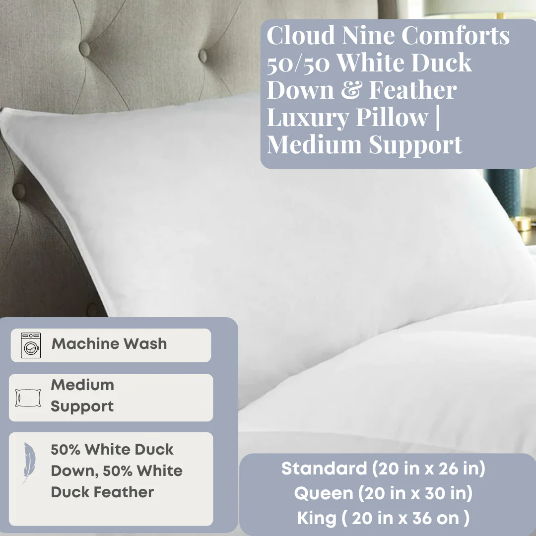 Cloud Nine Comforts 50/50 White Duck Down & Feather Luxury Pillow | Medium Support - Image 3