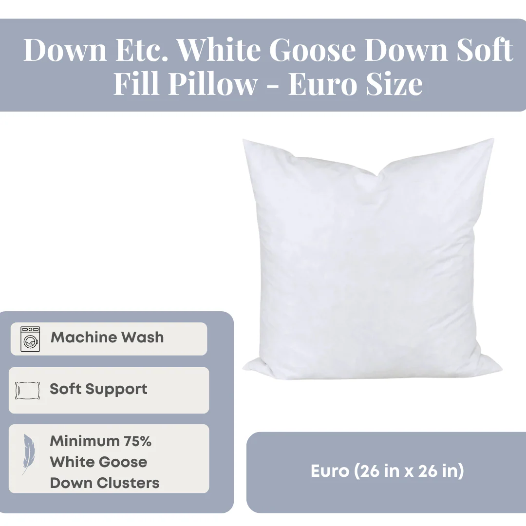 Down Etc. White Goose Down Soft Fill Pillow - Euro Size - Image 2