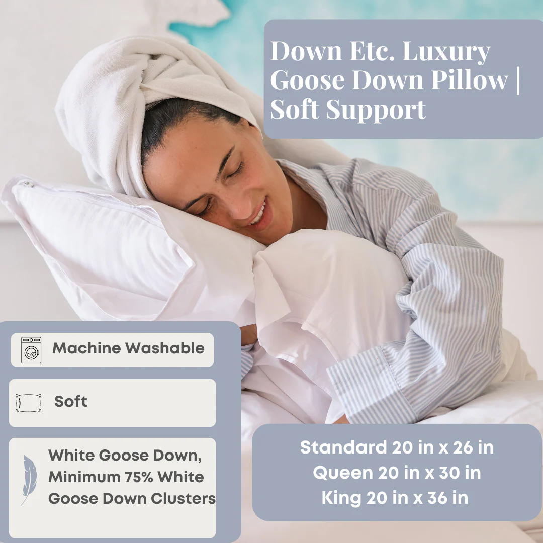 Down Etc. Luxury Goose Down Pillow | Soft Support - Image 2