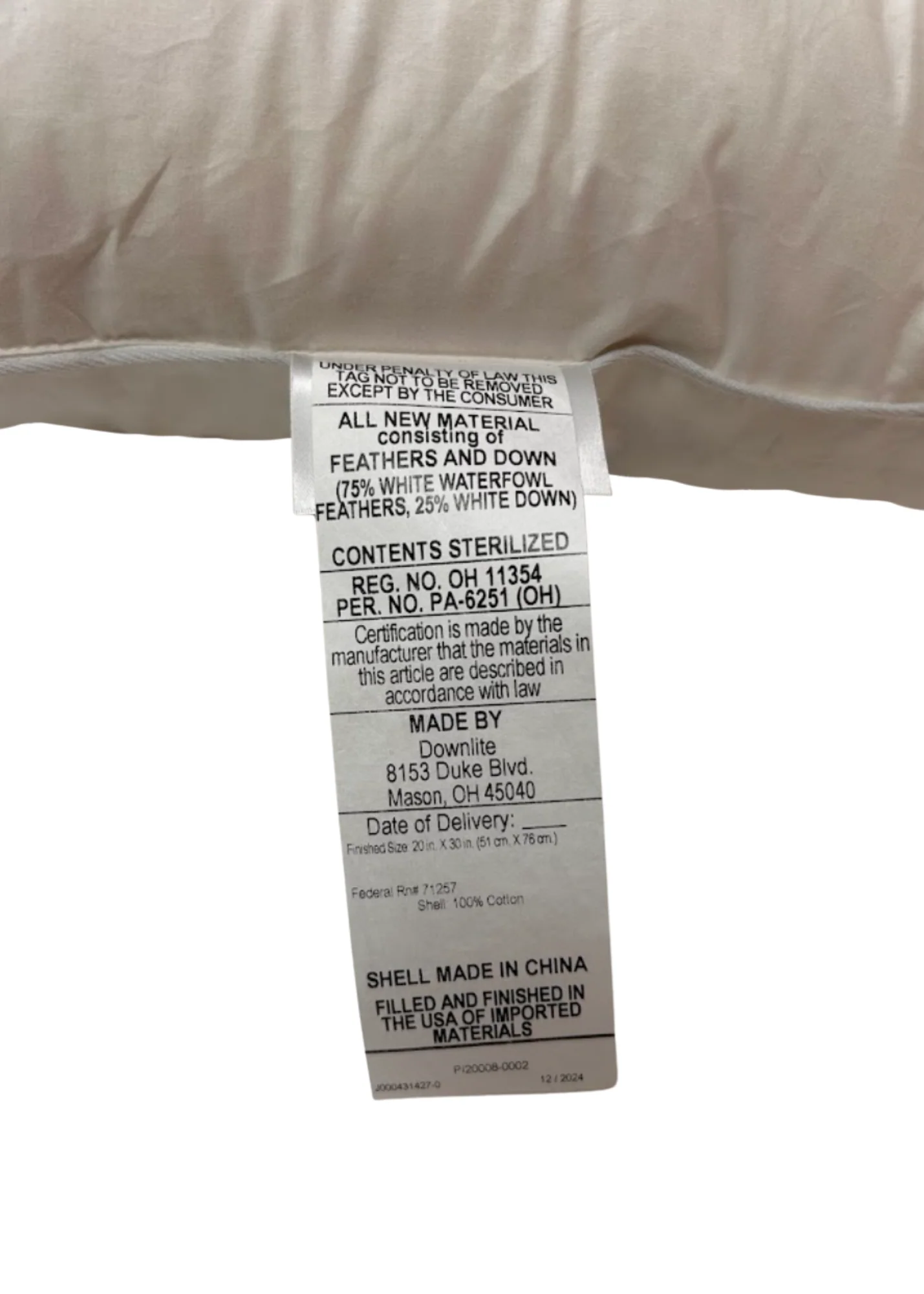 Downlite 75/25 Waterfowl Feather/ White Down Pillow - Image 3