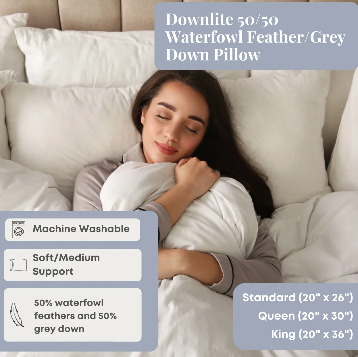 Downlite 50/50 Waterfowl Feather/Grey Down Pillow - Image 5
