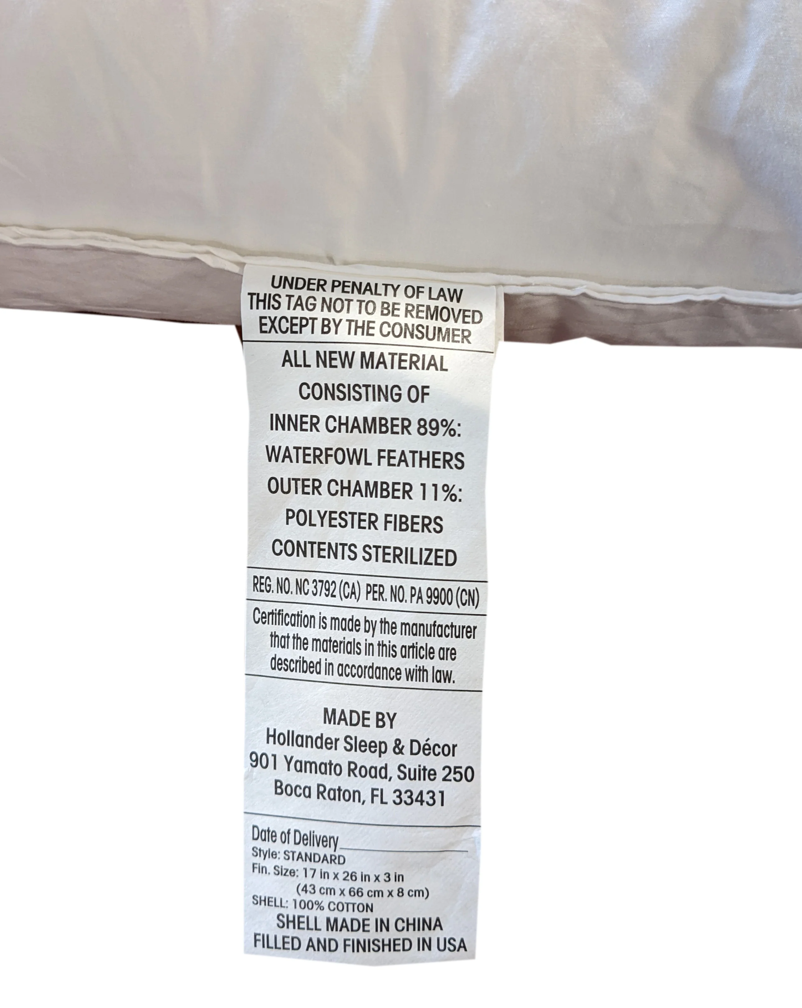 Hollander Opulence Superside Gussetted Feather Chamber Pillow - Image 3