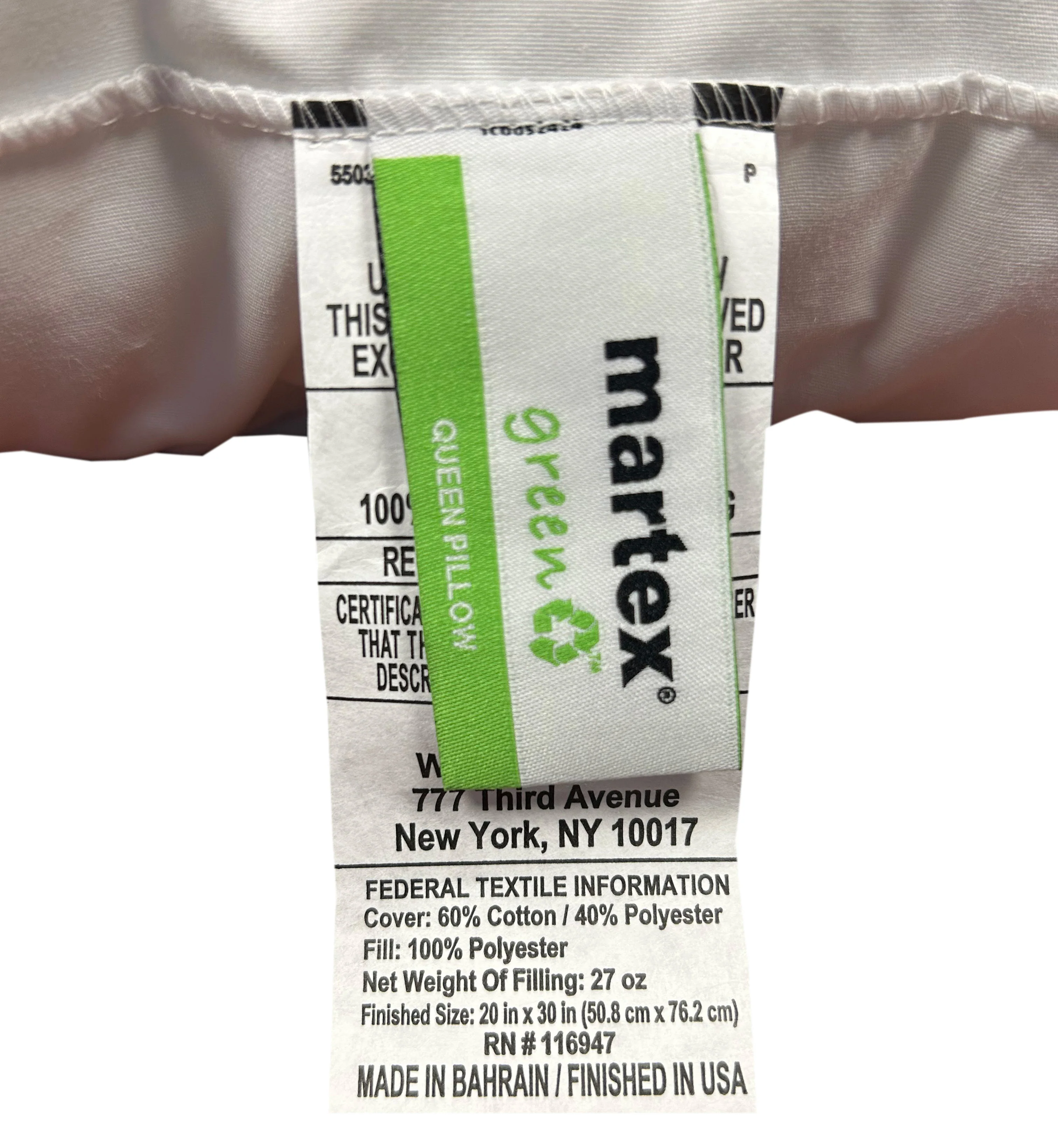Martex EcoPure Recycled Polyester Green Pillow | Made in USA - Image 4