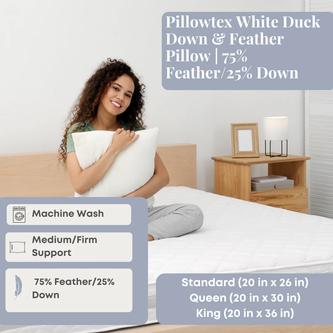Pillowtex White Duck Down & Feather Pillow | 75% Feather/25% Down - Image 8