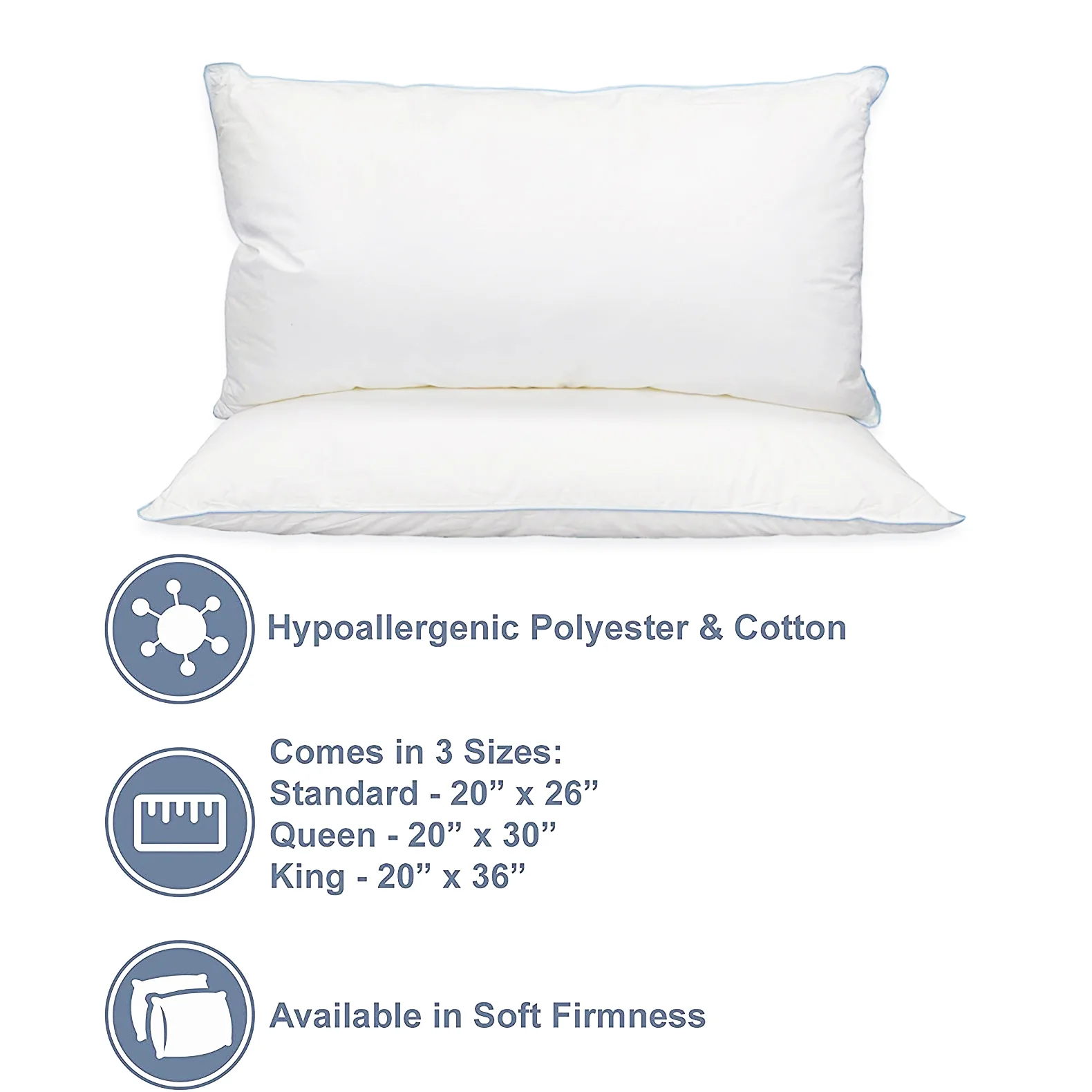 Pillowtex Blue Cord Pillow | One-Size-Fits-Most Versatile Polyester Pillow - Image 3