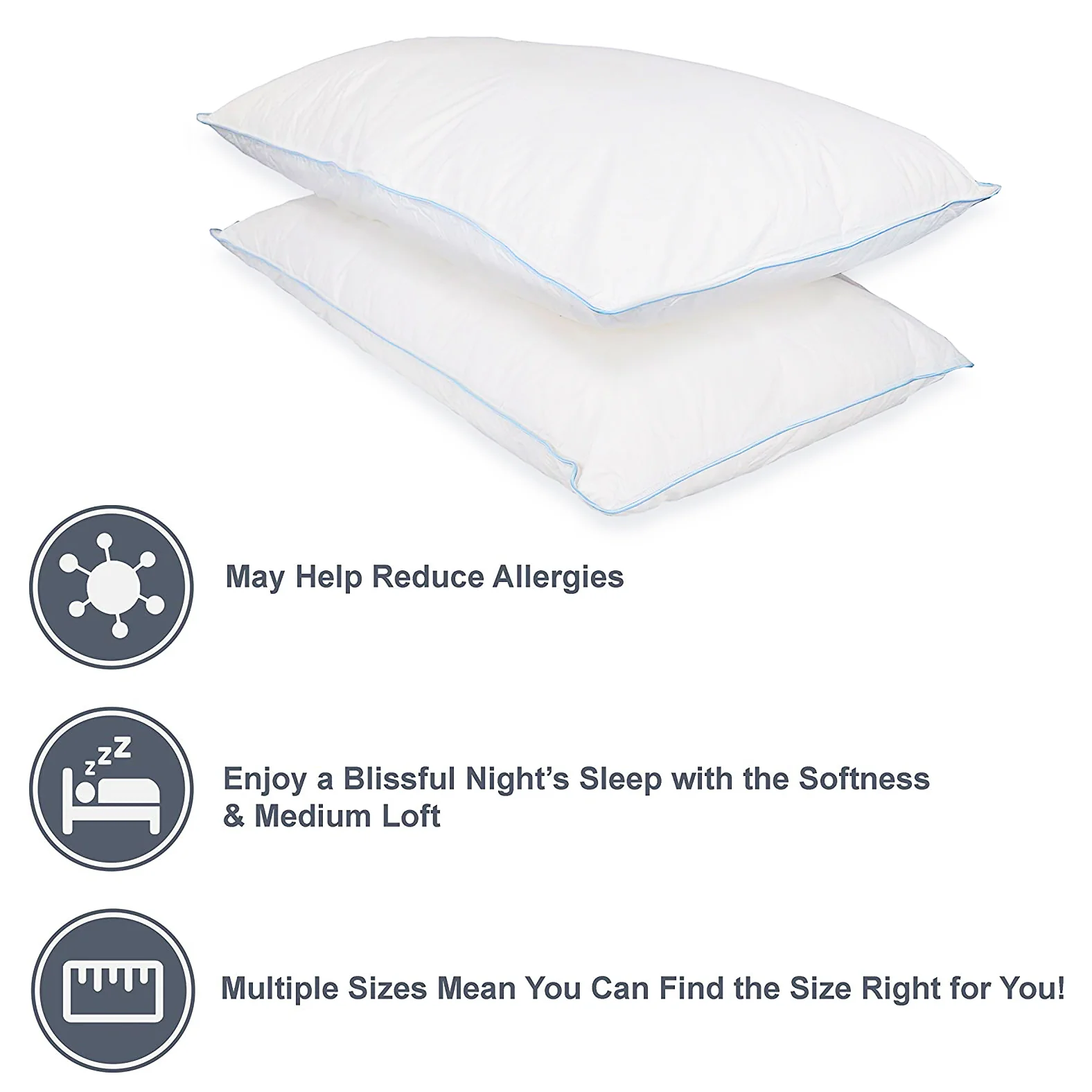 Pillowtex Blue Cord Pillow | One-Size-Fits-Most Versatile Polyester Pillow - Image 4