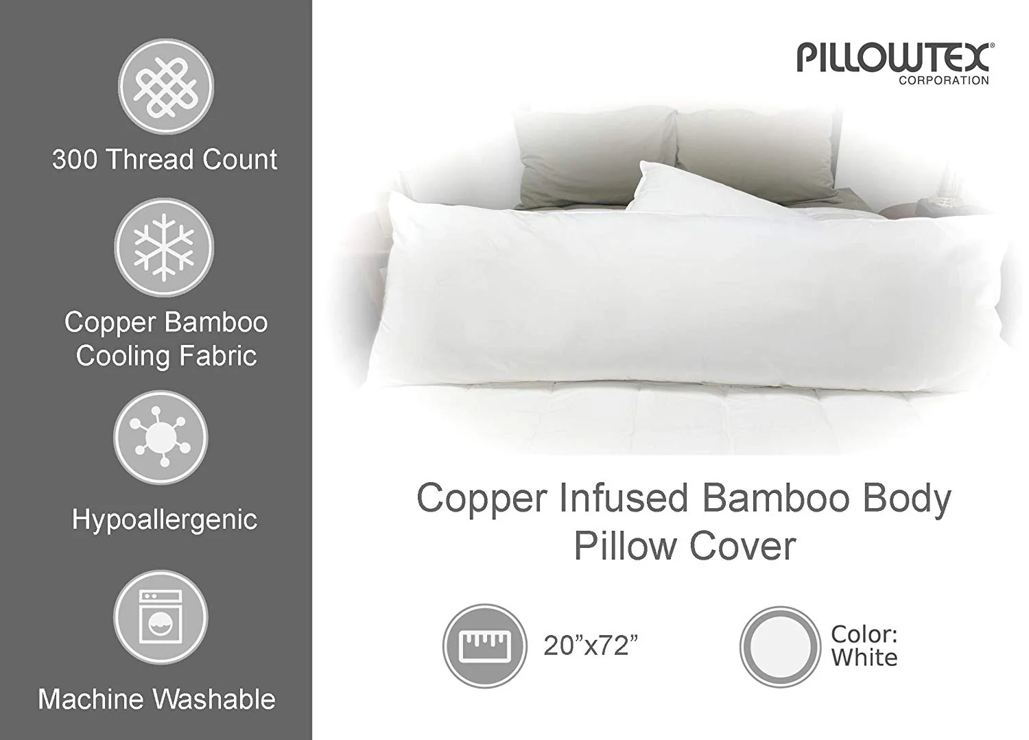 Pillowtex Body Pillow Cover | Antimicrobial Copper Infused Bamboo - Image 14