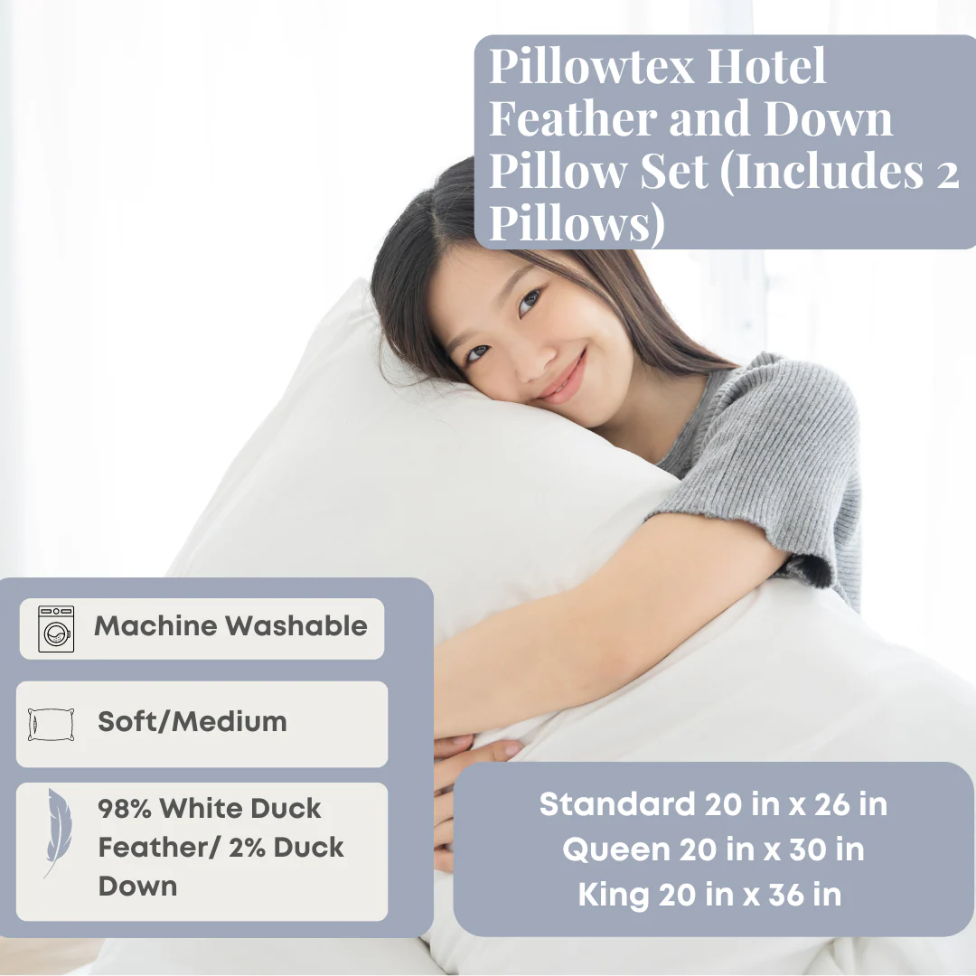Pillowtex Hotel Feather and Down Pillow Set (Includes 2 Pillows) - Image 11