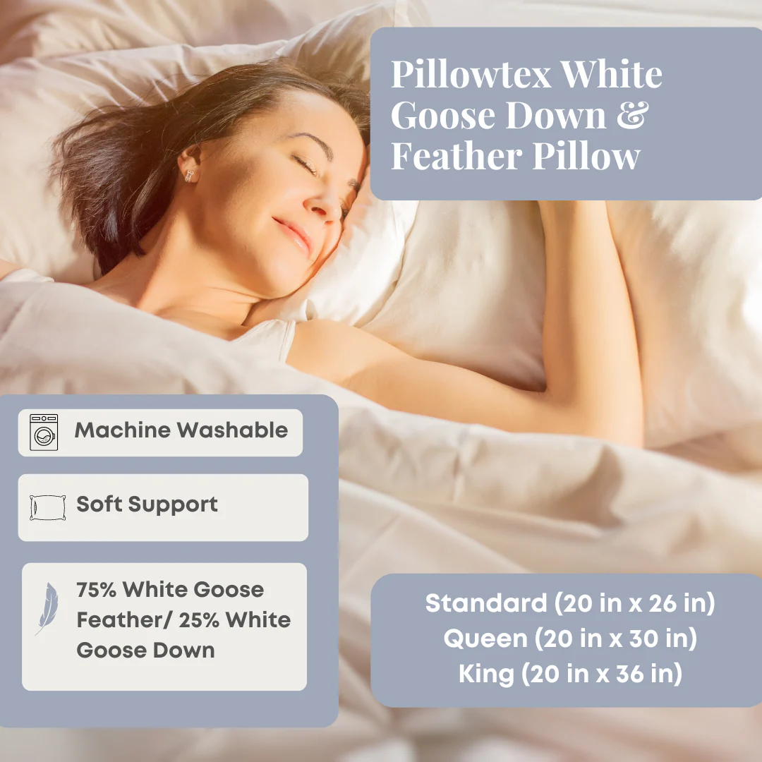 Pillowtex White Goose Down & Feather Pillow | 75% Feather/25% Down - Image 8