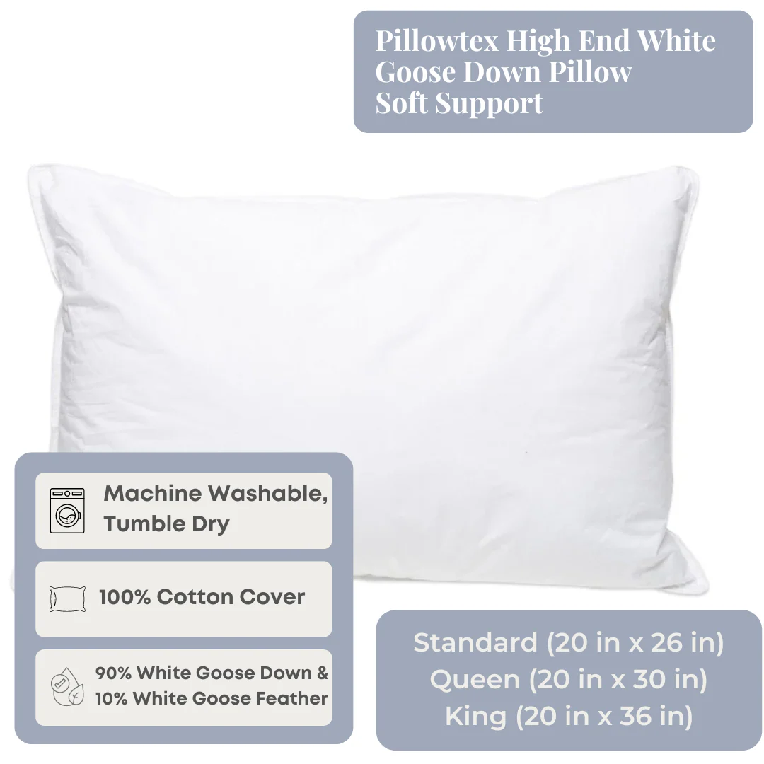 Pillowtex High End White Goose Down Pillow | Soft Support - Image 7