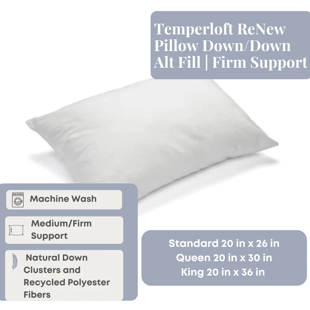 Temperloft ReNew Pillow Down/Down Alt Fill | Firm Support - Image 2