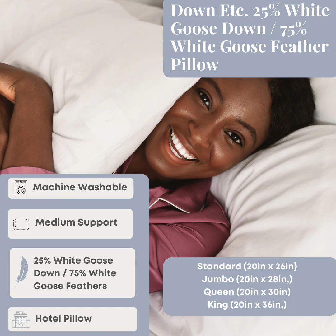 Down Etc. 25% White Goose Down / 75% White Goose Feather Pillow - Image 7